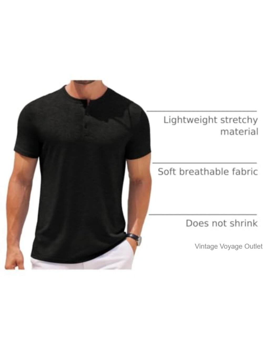 Men's Henley Shirt Short Sleeve Casual Tee Summer Button Stretch Top - Picture 3 of 6